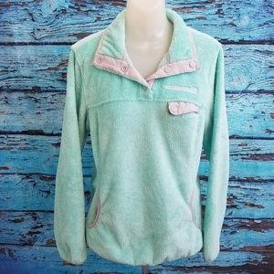 Free Country Sz M Aqua Green Gray Pullover Sweater